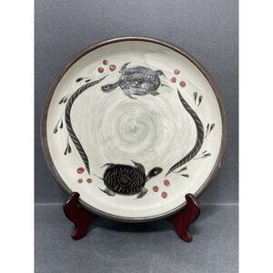 Studio clay pottery Turtle plate 11 Inch Artist signed natural Brown